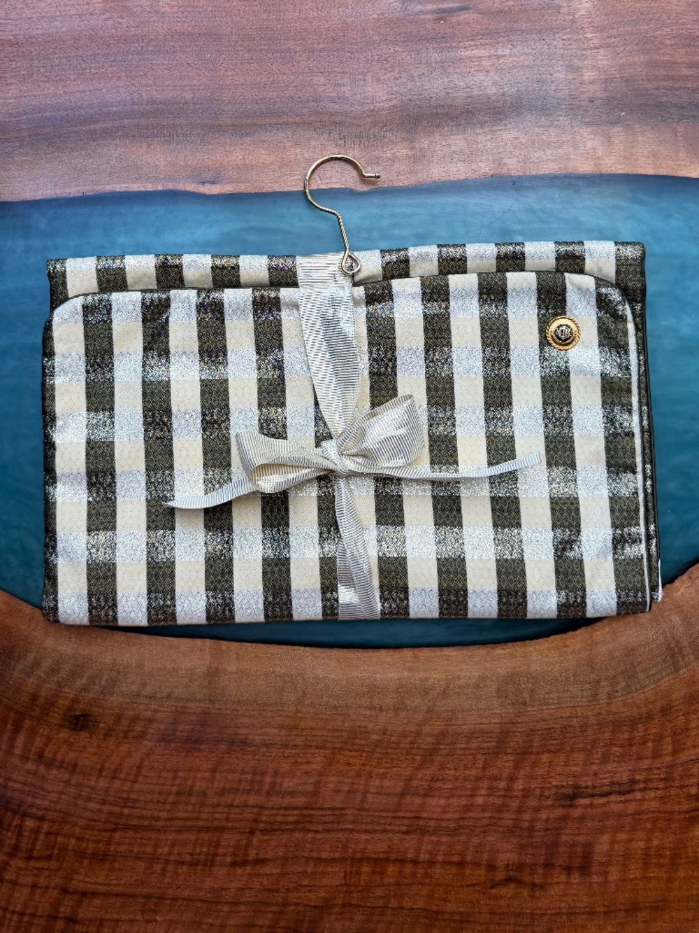 Vintage Christian Dior Hanging Travel Vanity Cosmetic Organizer Checkered
